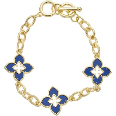Juvell Mother Of Pearl Quatrefoil Link Bracelet In Blue/ Gold