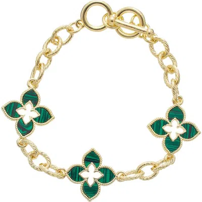 Juvell Mother Of Pearl Quatrefoil Link Bracelet In Green/ Gold