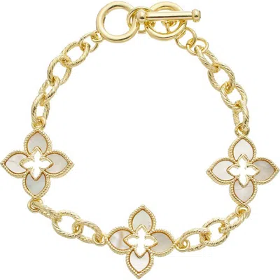 Juvell Mother Of Pearl Quatrefoil Link Bracelet In White/ Gold