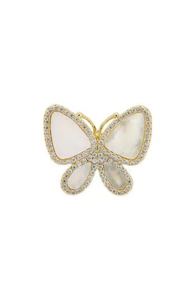 Juvell Mother-of-pearl & Cubic Zirconia Butterfly Ring In Gold
