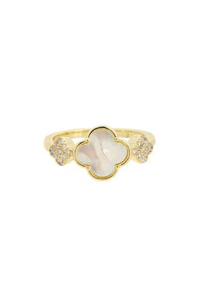 Juvell Mother-of-pearl & Cubic Zirconia Clover Ring In Gold