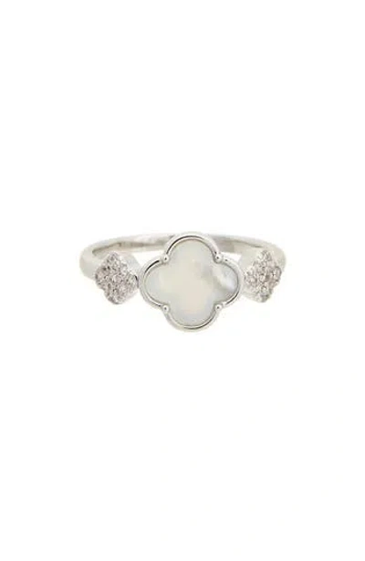 Juvell Mother-of-pearl & Cubic Zirconia Clover Ring In Silver