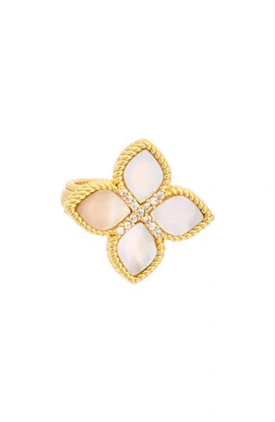 Juvell Mother-of-pearl & Cubic Zirconia Floral Ring In Green