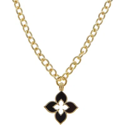Juvell Plated Lab-grown Black Onyx Clover Necklace In Gold