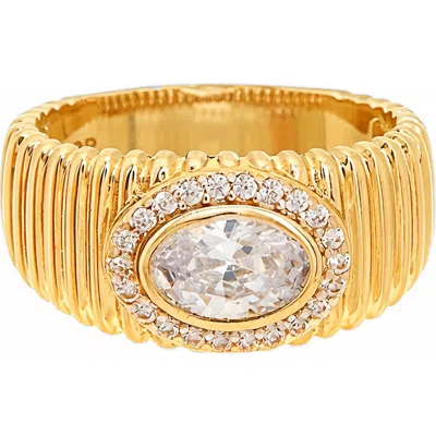 Juvell Oval Cubic Zirconia Textured Band Ring In Gold