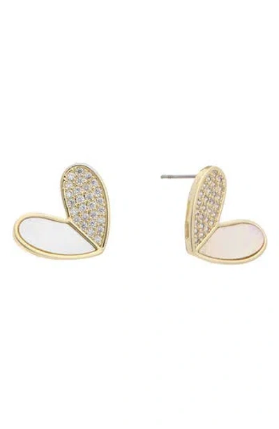 Juvell Pavé Cubic Zirconia & Mother-of-pearl Heart Drop Earrings In Yellow