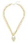 Juvell Pavé Cubic Zirconia Heart Pendant Layered Necklace In Yellow