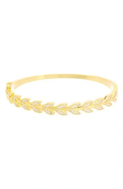 JUVELL JUVELL PAVÉ CUBIC ZIRCONIA LEAF HINGED BANGLE BRACELET