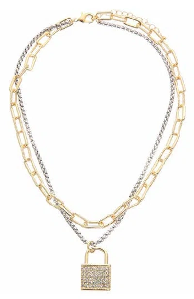 Juvell Pavé Padlock Pendant Two-tone Layered Necklace In Multi