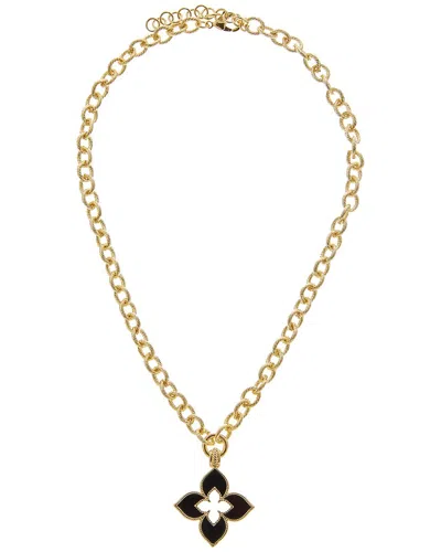 Juvell Plated Lab-grown Black Onyx Clover Necklace In Gold