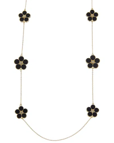 Juvell Plated Lab-grown Black Onyx Cz Clover Necklace In Brown