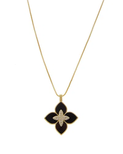 Juvell Plated Lab-grown Black Onyx Cz Clover Necklace In Gold