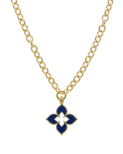 Juvell Plated Lab-grown Blue Lapis Clover Necklace In Gold