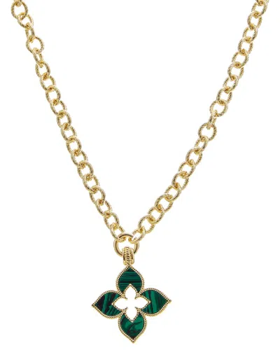 Juvell Plated Lab-grown Malachite Clover Necklace In Gold