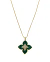 Juvell Plated Lab-grown Malachite Cz Clover Necklace In Gold
