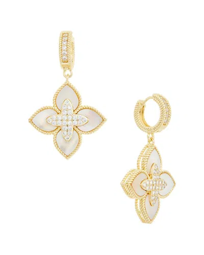 Juvell Plated Lab-grown Mother Of Pearl Cz Clover Earrings In Gold