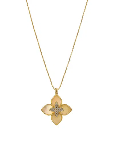 Juvell Plated Lab-grown Mother Of Pearl Cz Clover Necklace In Gold