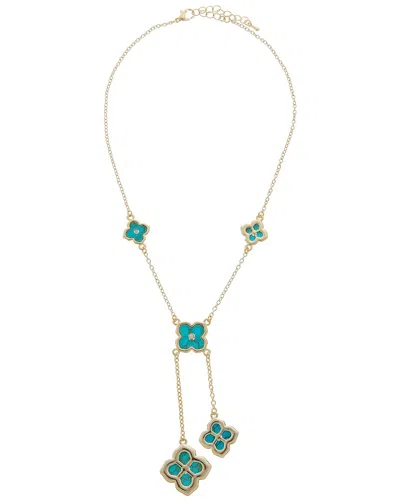 Juvell Plated Lab-grown Turquoise Clover Necklace In Gold