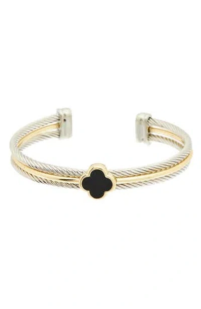 Juvell Two-tone Onyx Clover Layered Cuff Bracelet In Multi