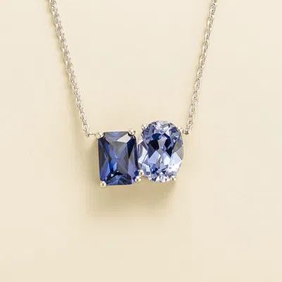 Juvetti Jewelry Buchon White Gold Necklace Set With Blue Sapphire