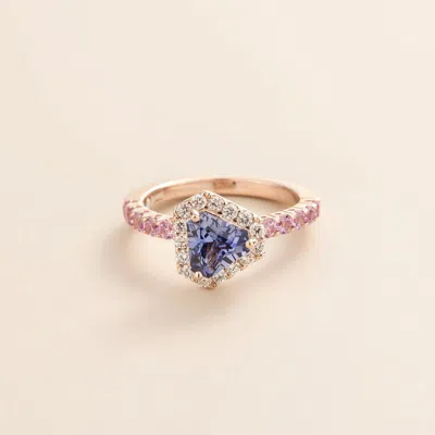 Juvetti Jewelry Diana Rose Gold Ring In Pastel Blue Sapphire, Diamond & Pink Sapphire