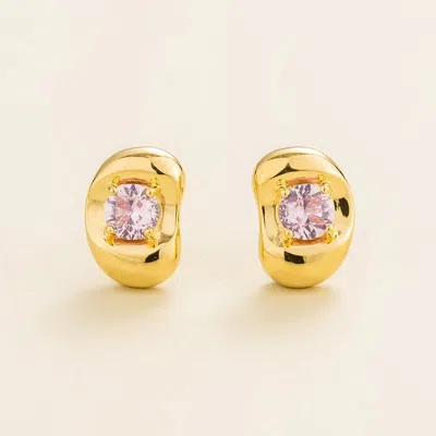 Juvetti Jewelry Fava Gold Earrings Set With Pink Sapphire