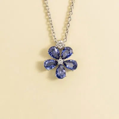 Juvetti Jewelry Florea White Gold Necklace Blue Sapphire & Diamond