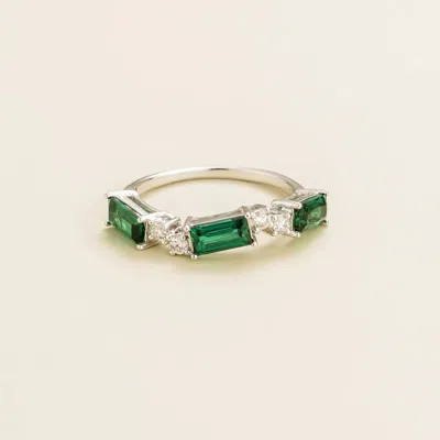 Juvetti Jewelry Forma White Gold Ring In Emerald & Diamond