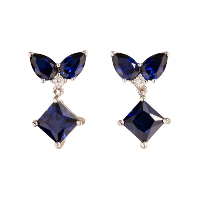 Juvetti Women's Amore White Gold Earrings Blue Sapphire & Diamonds