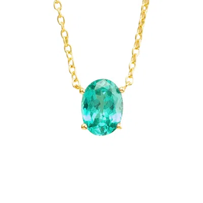 Juvetti Women's Blue / Gold / Green Ovo Gold Necklace Set With Paraiba Sapphire