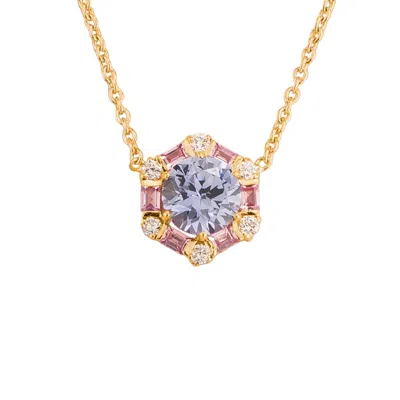 Juvetti Women's Blue / Gold / Pink Melba Pastel Blue Sapphire, Pink Sapphire & Diamond Halo Hexagon Pendant  In Multi