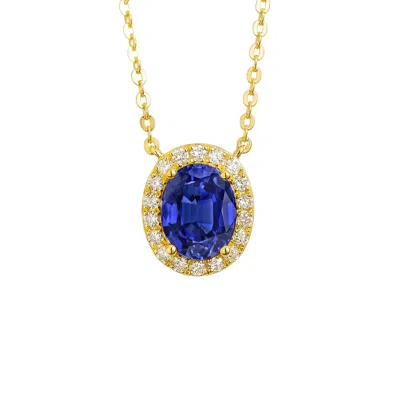 Juvetti Women's Blue / Gold / White Mina Oval Blue Sapphire & Diamond Halo Necklace In Gold