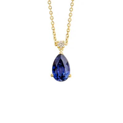 Juvetti Women's Blue / Gold / White Ori Blue Sapphire & Diamond Pear Drop Pendant Necklace In Gold - Large In Yellow