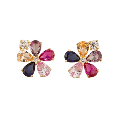 Juvetti Women's Blue / Pink / Gold Florea Gold Earrings Diamonds & Sapphire In Multi