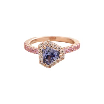 Juvetti Women's Blue / Pink / Purple Diana Rose Gold Ring Ceylon Blue Sapphire Diamond Pink Sapphire