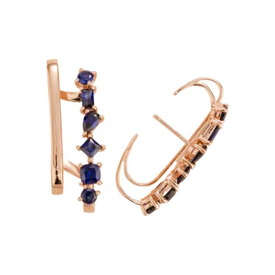 Juvetti Women's Blue / Rose Gold Serene Rose Gold Earrings In Blue Sapphire