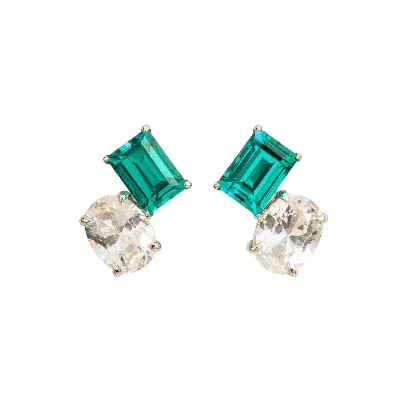 Juvetti Women's Blue / Silver / Green Buchon White Gold Earrings Set With Paraiba & White Sapphire In Pink