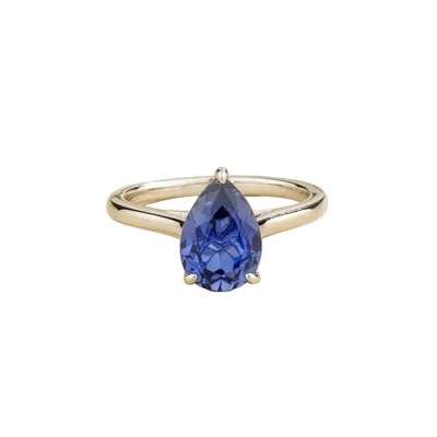 Juvetti Women's Blue / Silver Pandal Pear Shape Blue Sapphire Cathedral Solitaire Ring In White Gold