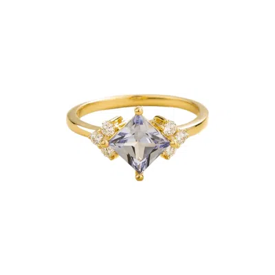 Juvetti Women's Blue / White / Gold Amore Gold Ring Ceylon Blue Sapphire & Diamond