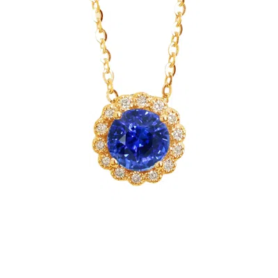 Juvetti Women's Blue / White / Gold Solen Gold Necklace Set With Blue Sapphire & Diamond