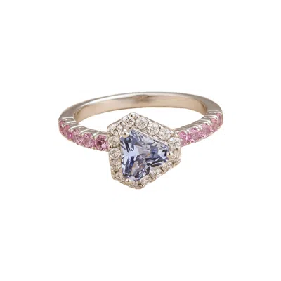 Juvetti Women's Blue / White / Orange Diana White Gold Ring Ceylon Blue, Pink Sapphire & Diamond In Multi