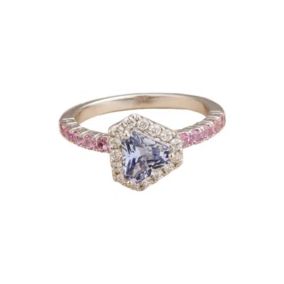 Juvetti Women's Blue / White / Pink Diana White Gold Ring Ceylon Blue, Pink Sapphire & Diamond In Metallic