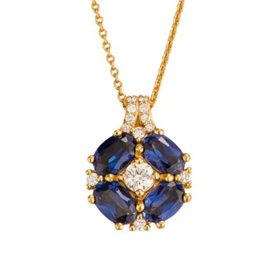 Juvetti Women's Blue / White Pristi Gold Necklace Blue Sapphires & Diamonds