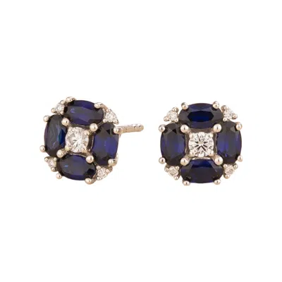 Juvetti Women's Blue / White Pristi White Gold Earrings With Blue Sapphire And Diamond In Multi