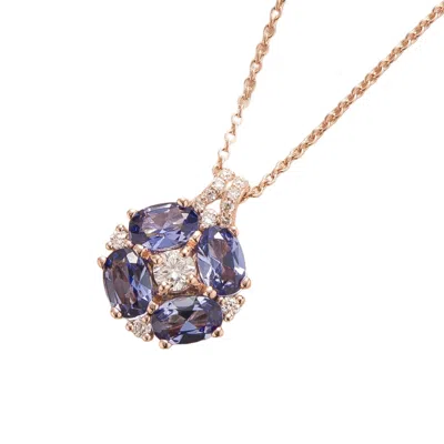 Juvetti Women's Blue / White / Rose Gold Pristi Rose Gold Necklace Diamonds & Ceylon Blue Sapphire
