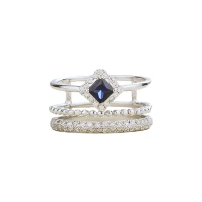 Juvetti Women's Blue / White / Silver Amici White Gold Ring In Blue Sapphire And Diamond In Metallic