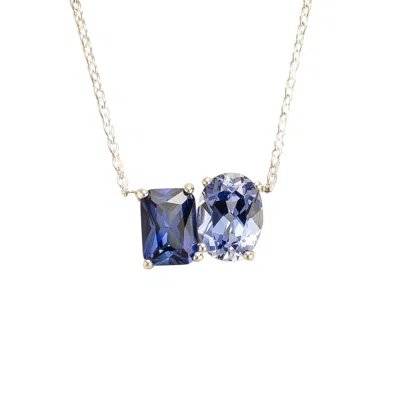 Juvetti Women's Blue / White / Silver Buchon White Gold Necklace Set With Blue Sapphire In Metallic