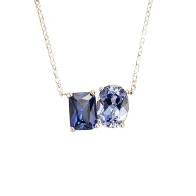 Juvetti Women's Blue / White / Silver Buchon White Gold Necklace Set With Blue Sapphire In Multi
