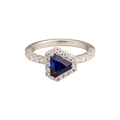 Juvetti Women's Blue / White / Silver Diana Ring In Blue Sapphire & Diamond In Metallic