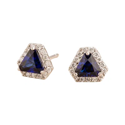 Juvetti Women's Blue / White / Silver Diana White Gold Earrings In Blue Sapphire & Diamond